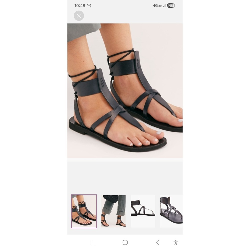 FREE PEOPLE Vacation Day Wrap Gladiator Leather Sandals - Black 37 (6.5) New